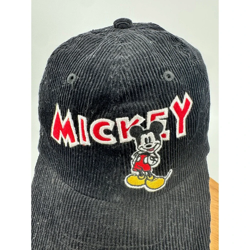 Disney Store Mickey Mouse‎ Corduroy Hat Mens S/M Black Embroidered Baseball Cap